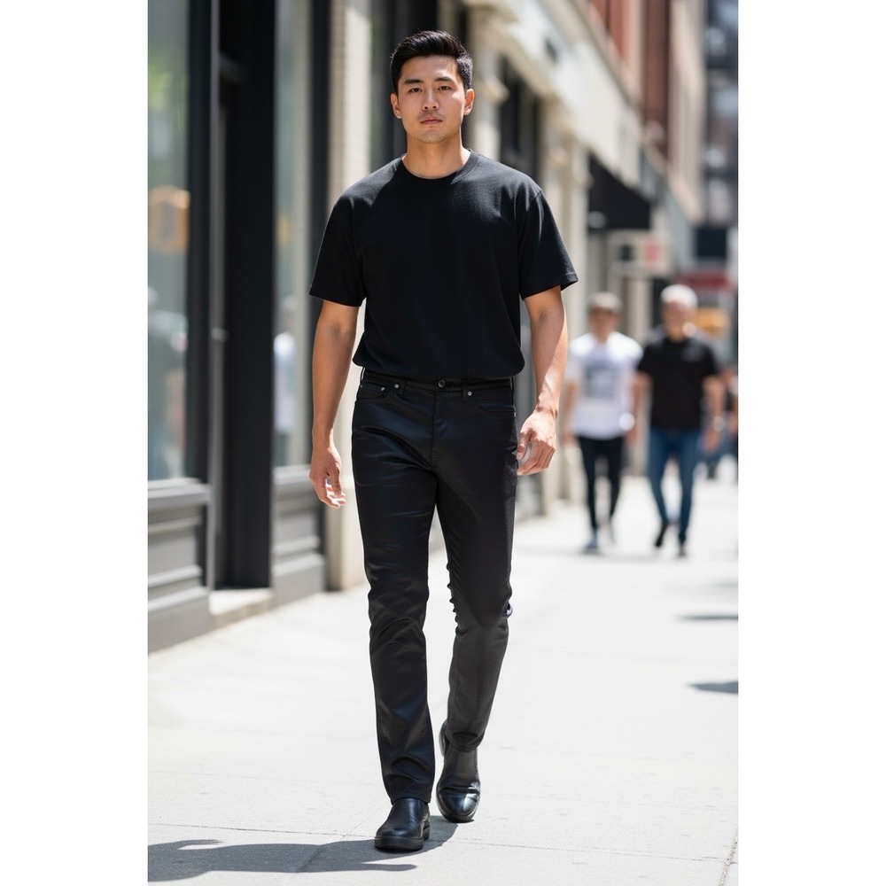 HUGO Boss Men's Black Coated Finish Jeans Pants‎ Size 31x32 Slim Straight